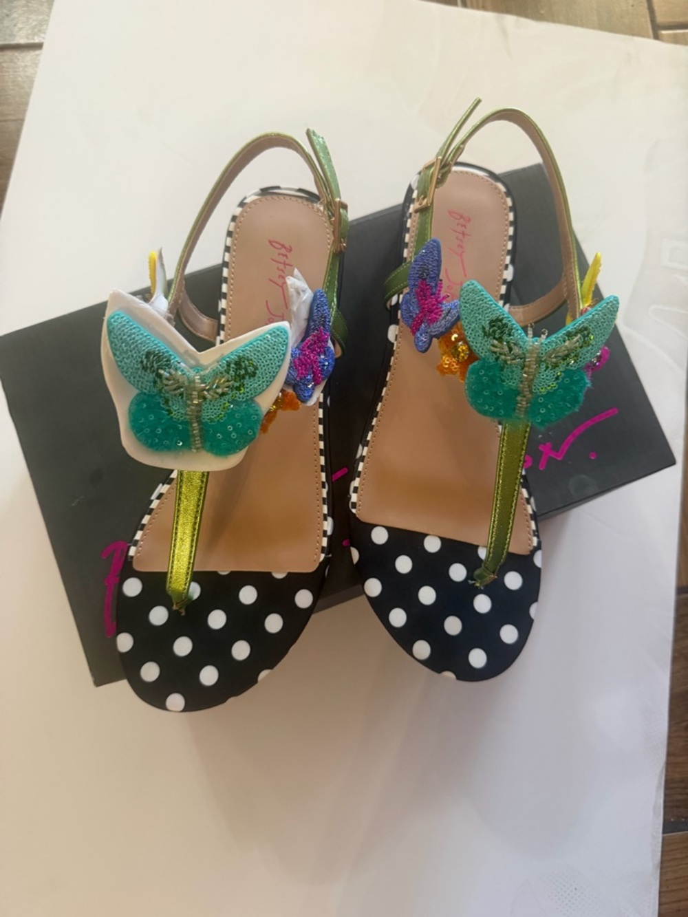 Betsey Johnson New Colorful Polka Dot Butterfly Slingback Sandals - Women Size 9